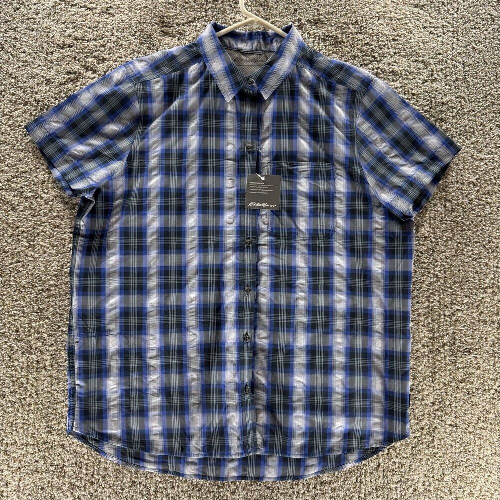 Eddie Bauer Shirt Womens Medium Blue White Plaid Button Up New With Tags‎ Adult